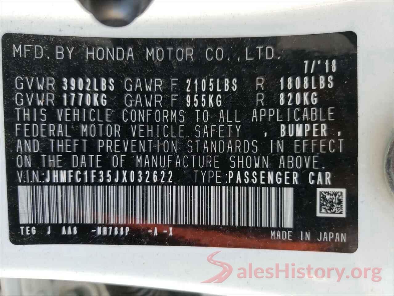 JHMFC1F35JX032622 2018 HONDA CIVIC