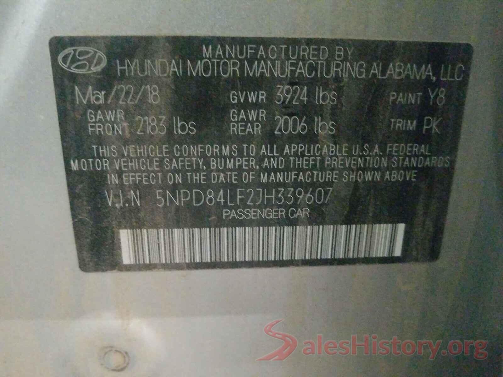 5NPD84LF2JH339607 2018 HYUNDAI ELANTRA