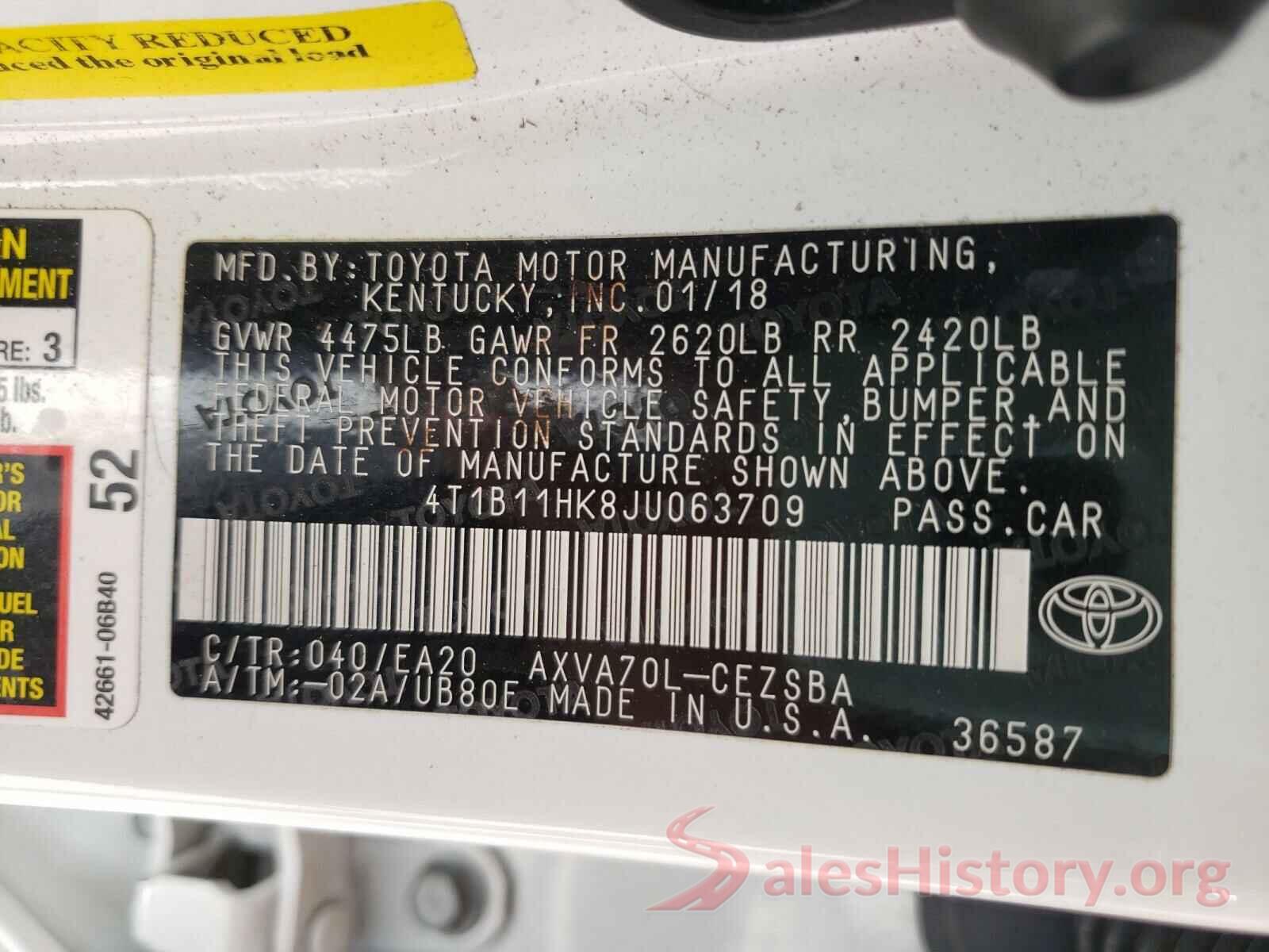 4T1B11HK8JU063709 2018 TOYOTA CAMRY