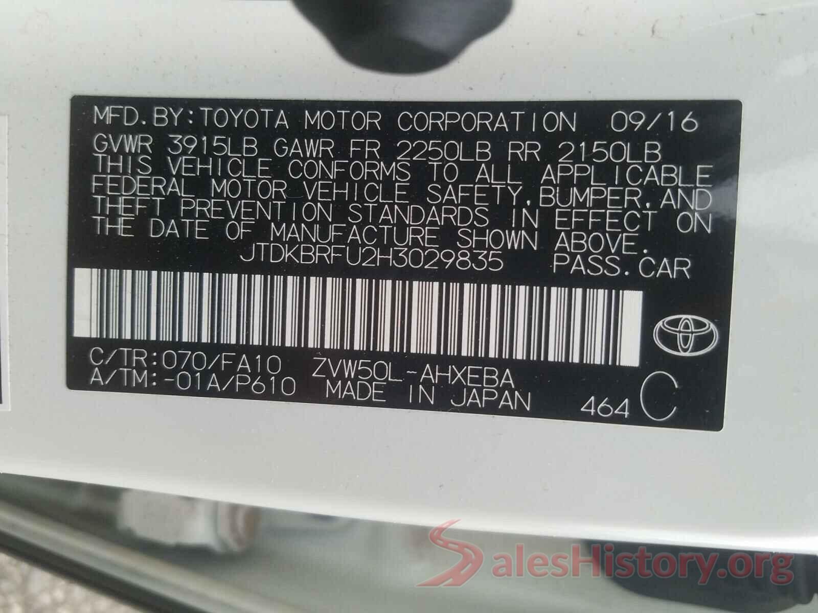 JTDKBRFU2H3029835 2017 TOYOTA PRIUS