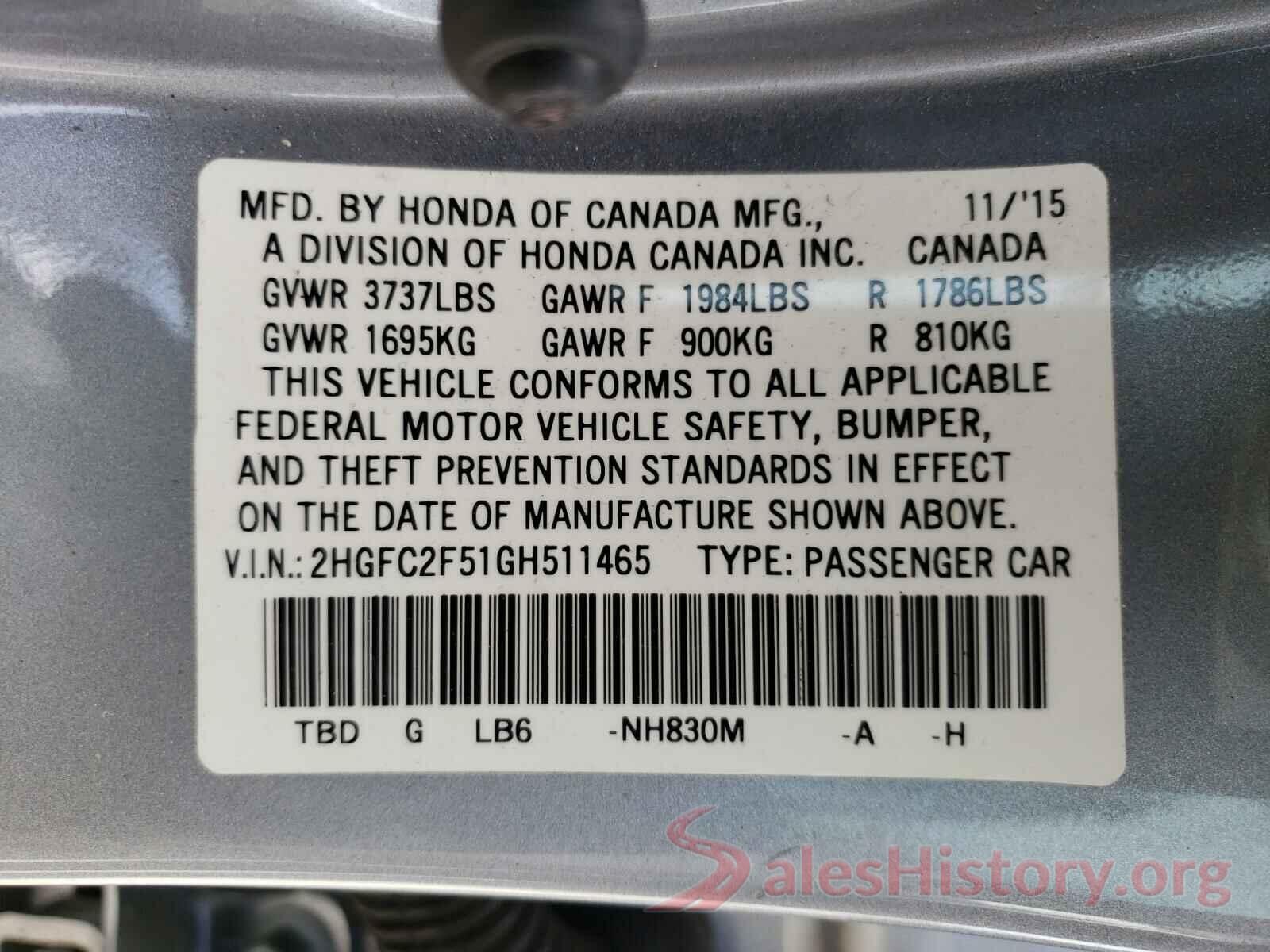 2HGFC2F51GH511465 2016 HONDA CIVIC