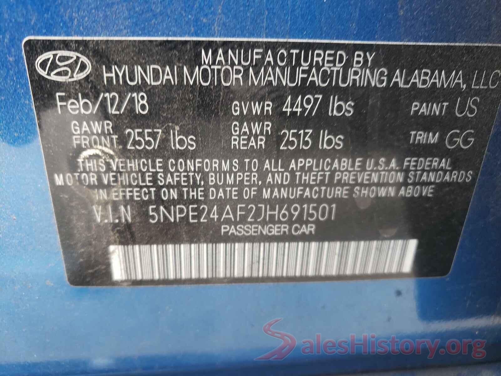 5NPE24AF2JH691501 2018 HYUNDAI SONATA