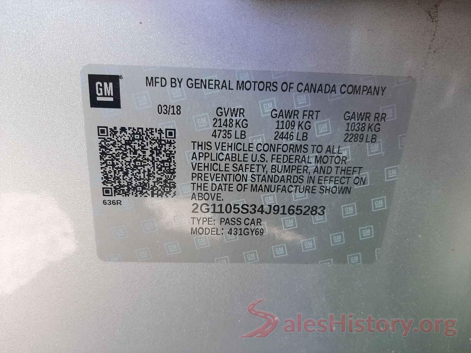 2G1105S34J9165283 2018 CHEVROLET IMPALA