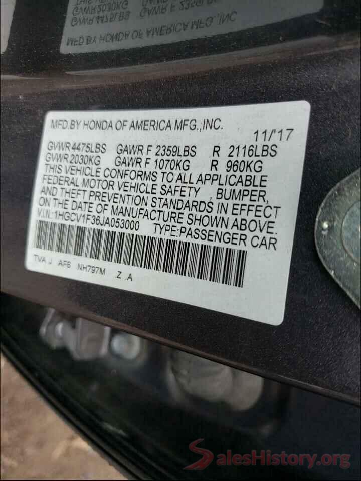 1HGCV1F36JA053000 2018 HONDA ACCORD