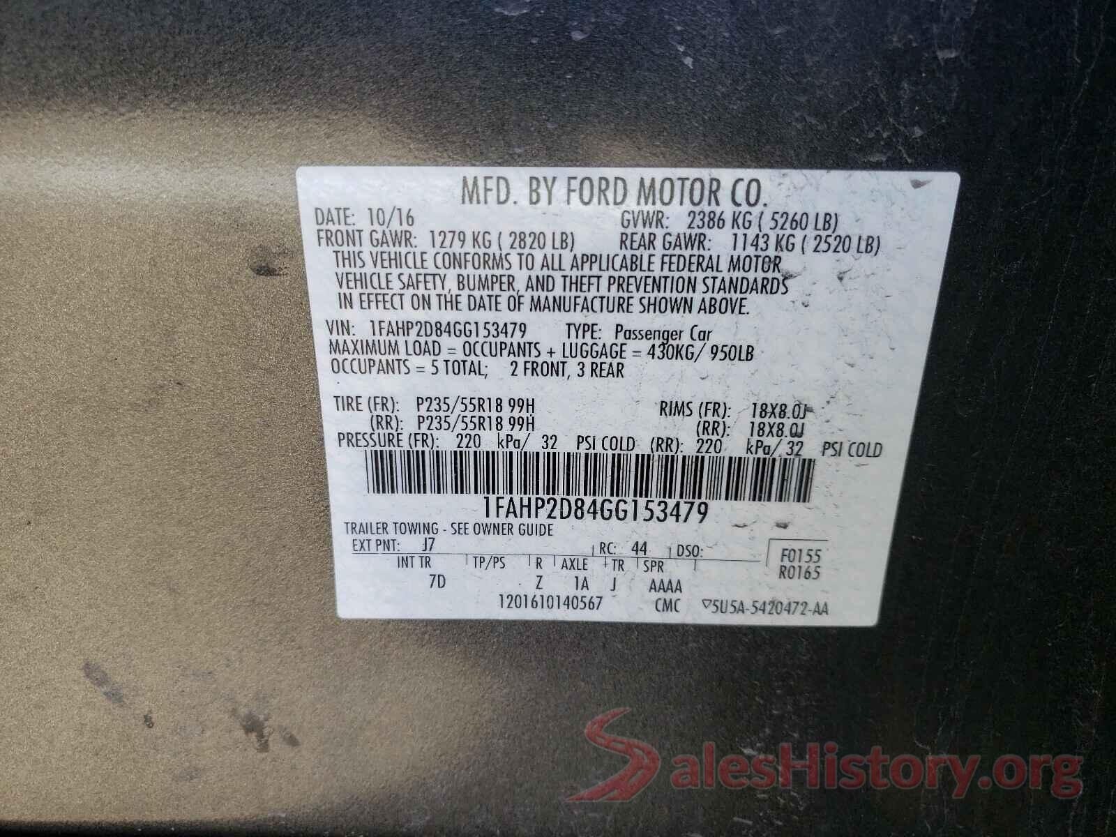 1FAHP2D84GG153479 2016 FORD TAURUS