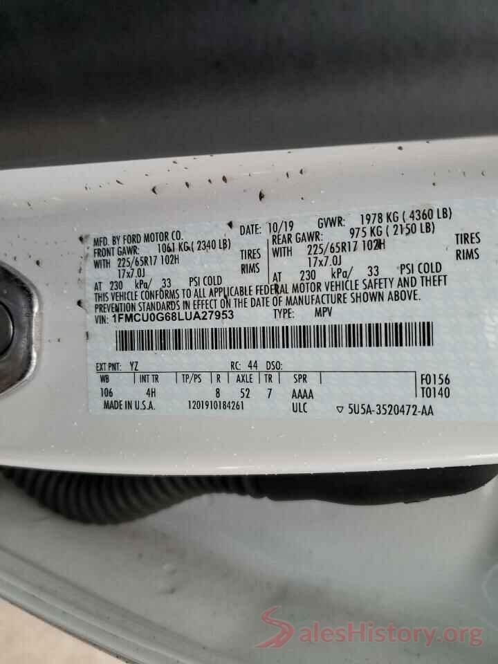 1FMCU0G68LUA27953 2020 FORD ESCAPE