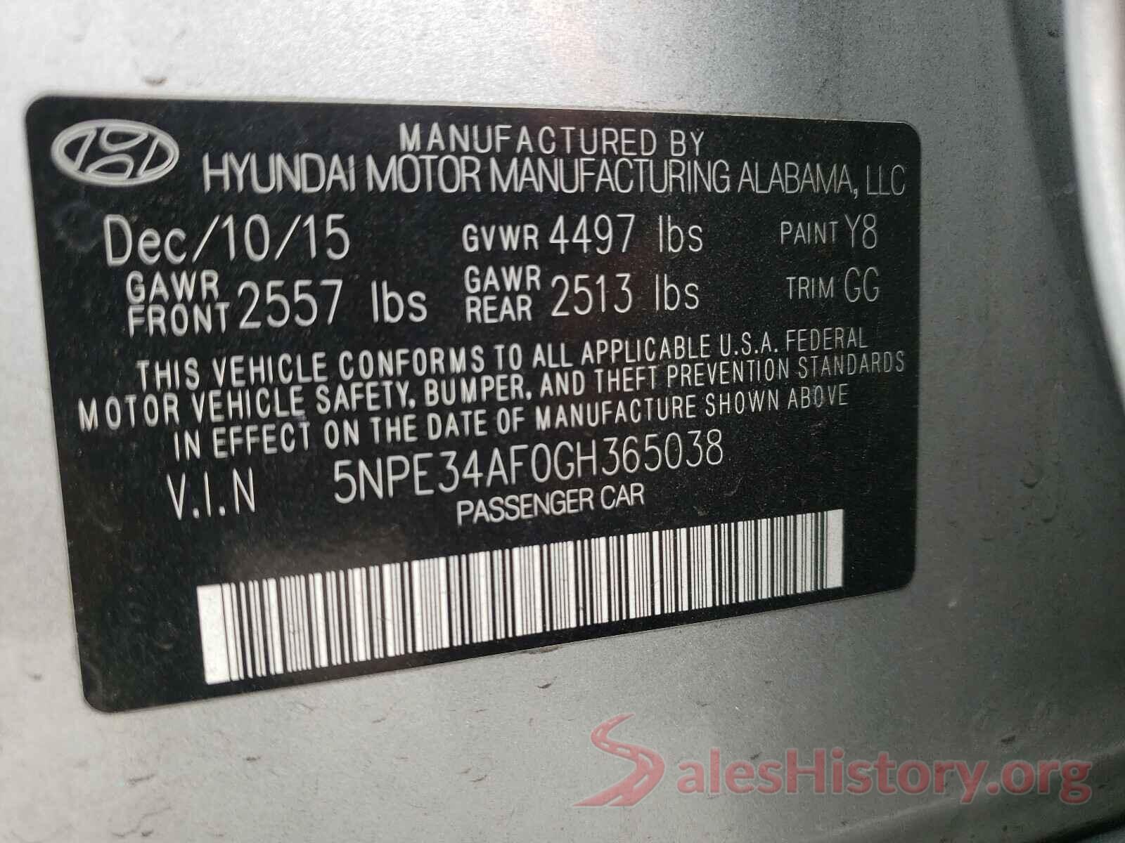 5NPE34AF0GH365038 2016 HYUNDAI SONATA