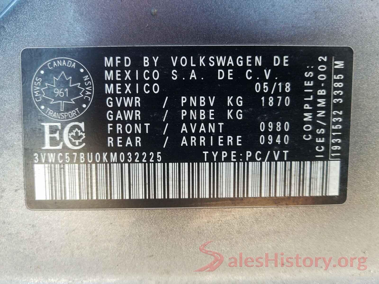 3VWC57BU0KM032225 2019 VOLKSWAGEN JETTA