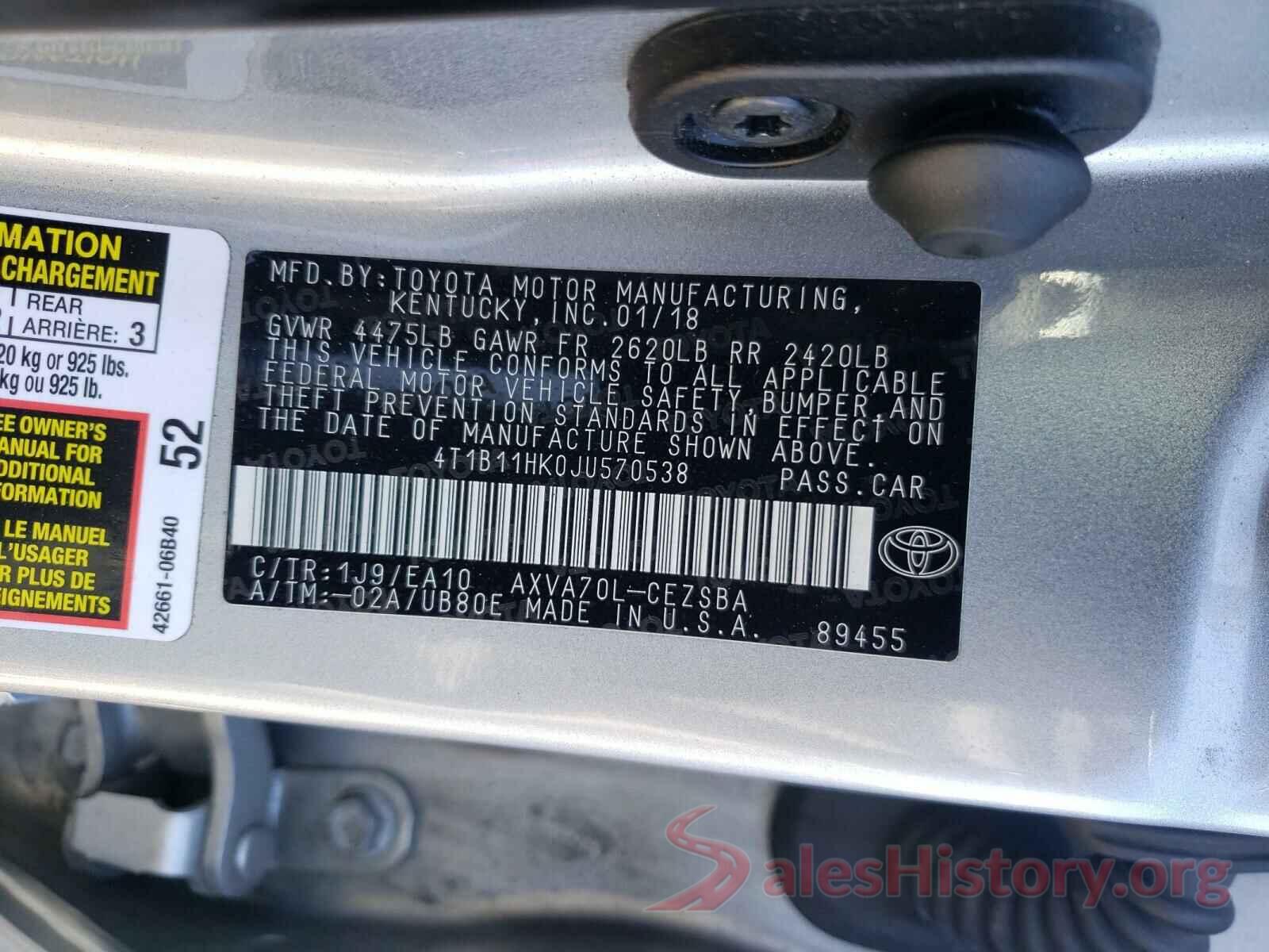 4T1B11HK0JU570538 2018 TOYOTA CAMRY