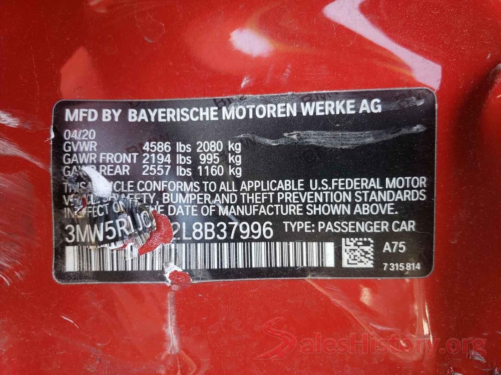 3MW5R1J02L8B37996 2020 BMW 3 SERIES