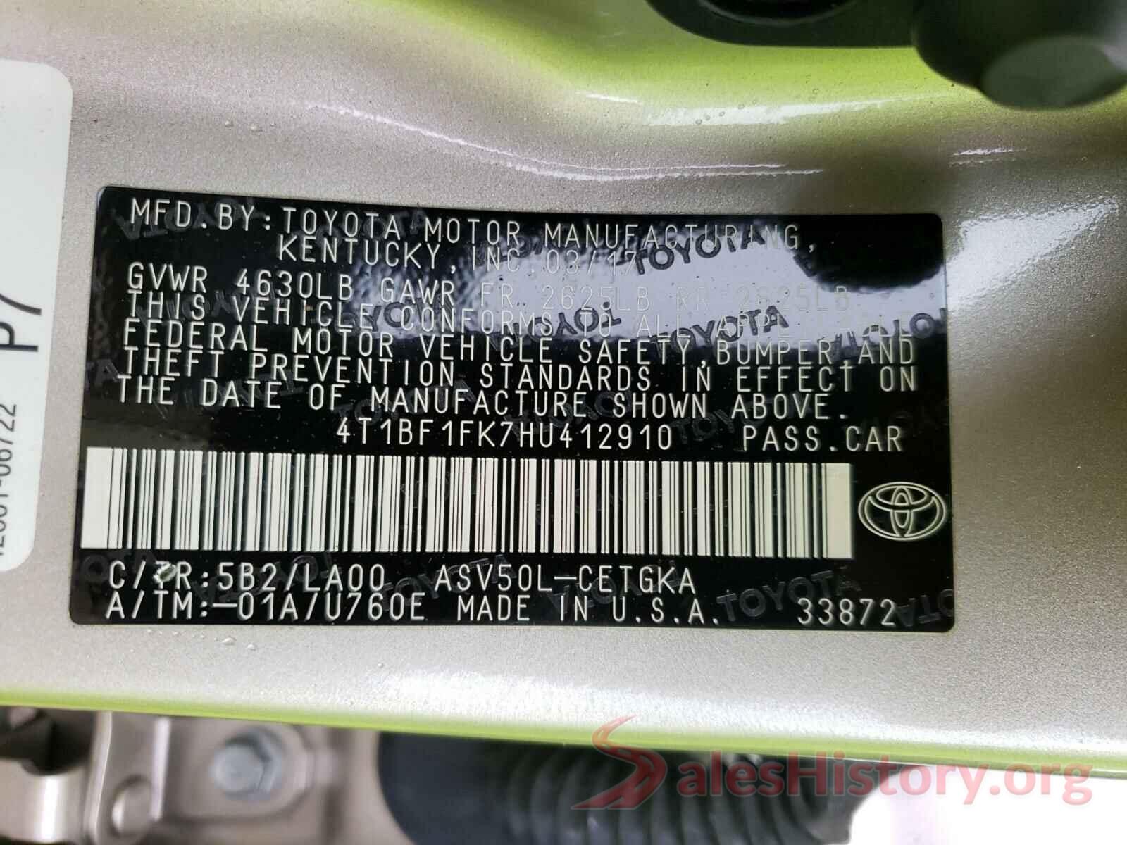 4T1BF1FK7HU412910 2017 TOYOTA CAMRY