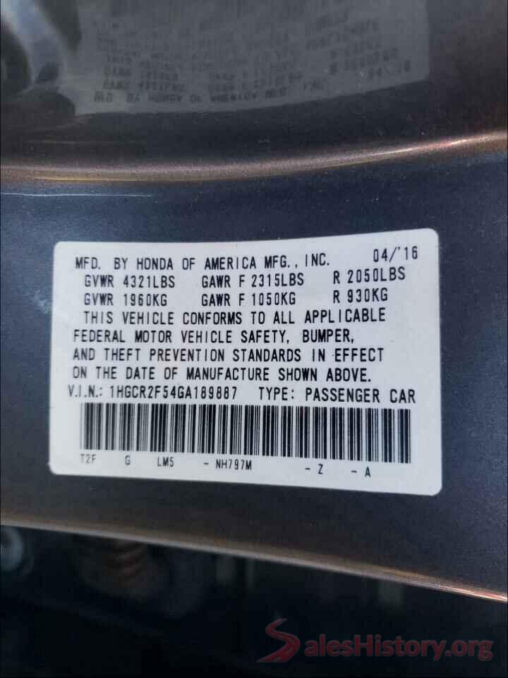 1HGCR2F54GA189887 2016 HONDA ACCORD