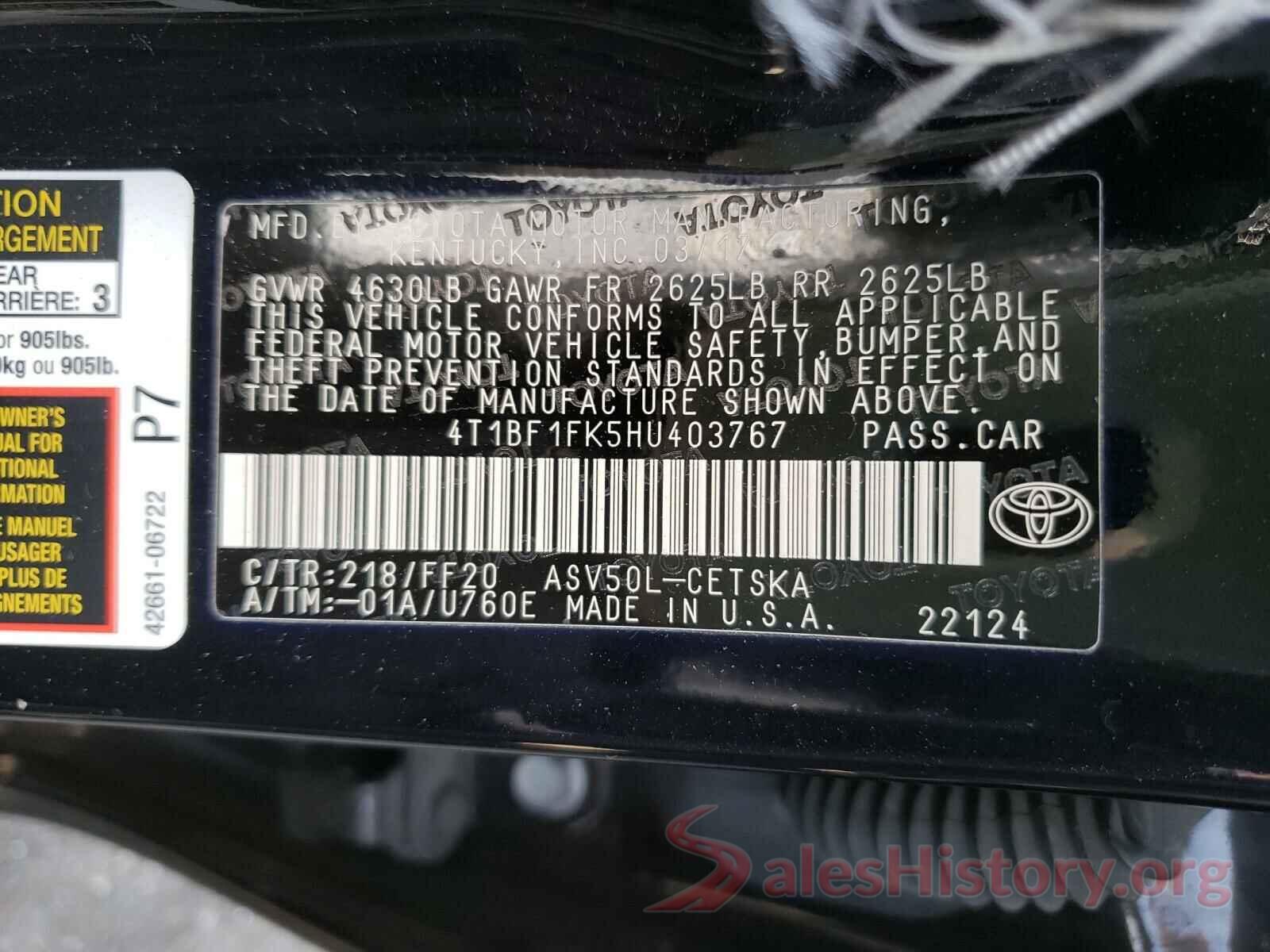 4T1BF1FK5HU403767 2017 TOYOTA CAMRY