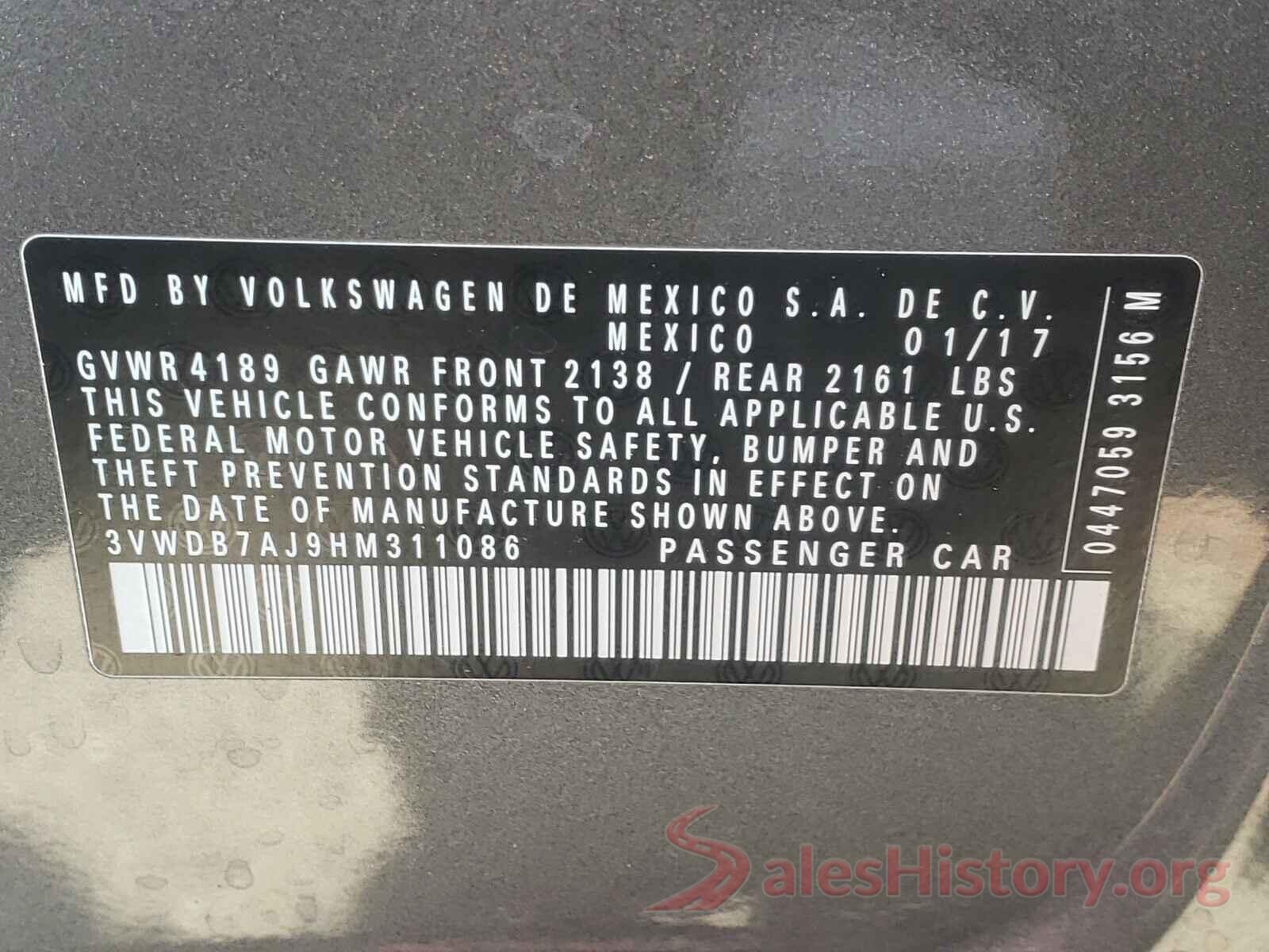 3VWDB7AJ9HM311086 2017 VOLKSWAGEN JETTA