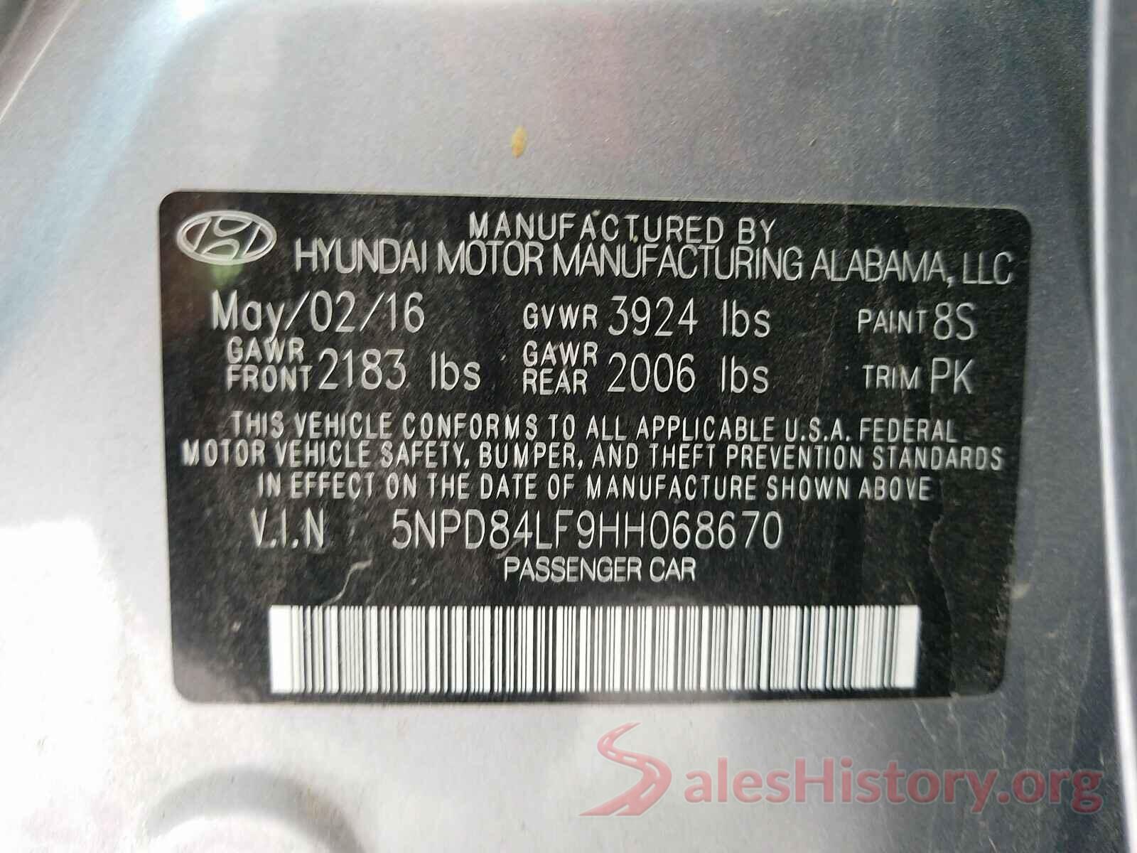 5NPD84LF9HH068670 2017 HYUNDAI ELANTRA