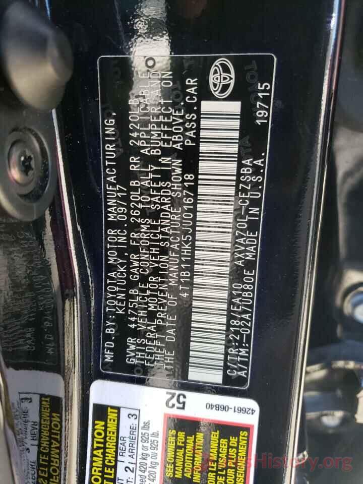 4T1B11HK5JU016718 2018 TOYOTA CAMRY