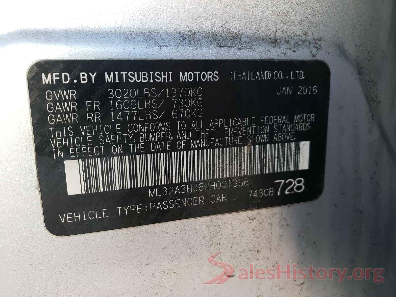 ML32A3HJ6HH001366 2017 MITSUBISHI MIRAGE