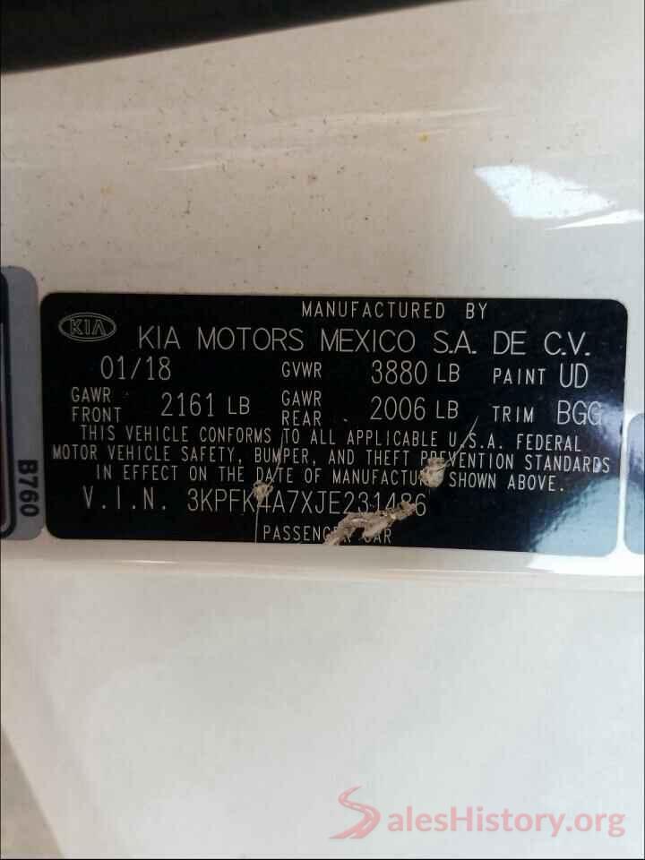 3KPFK4A7XJE231486 2018 KIA FORTE