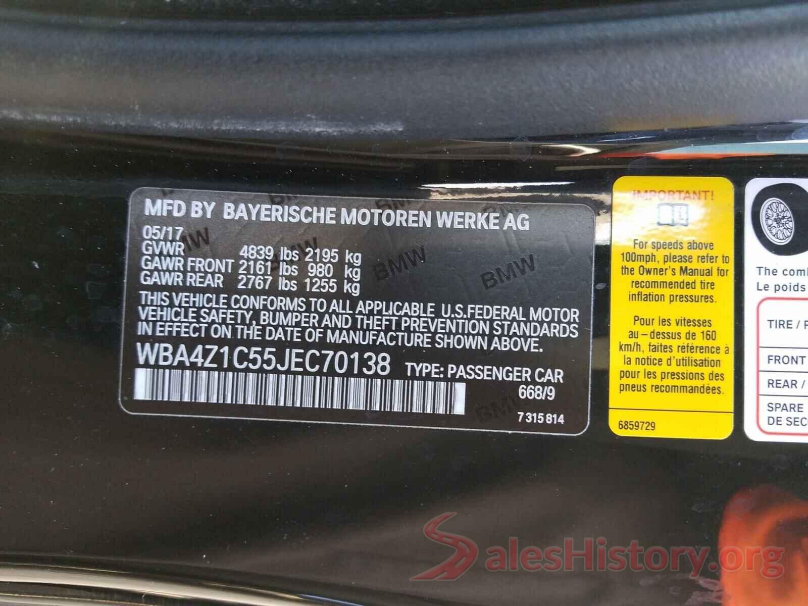 WBA4Z1C55JEC70138 2018 BMW 4 SERIES