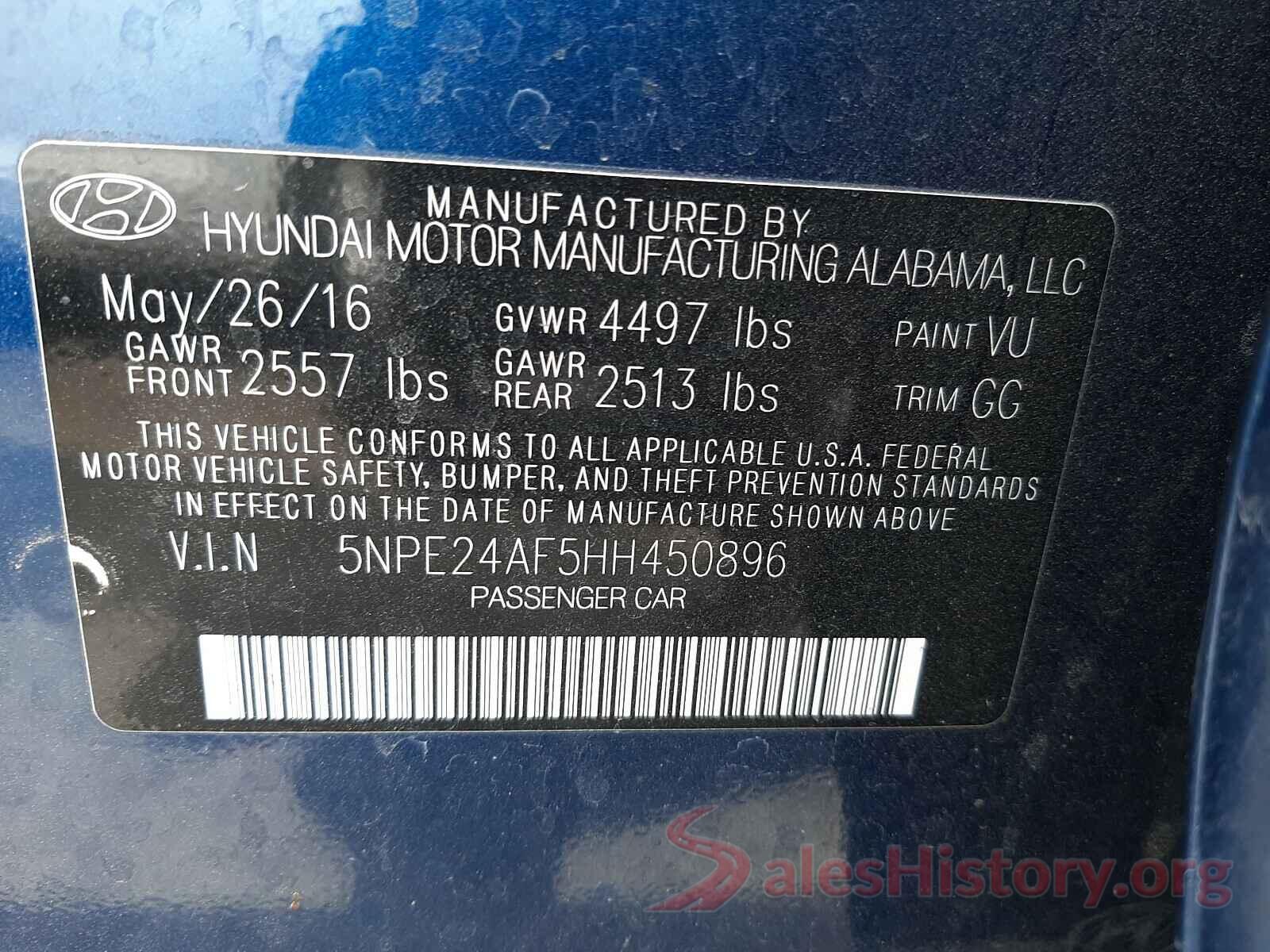 5NPE24AF5HH450896 2017 HYUNDAI SONATA