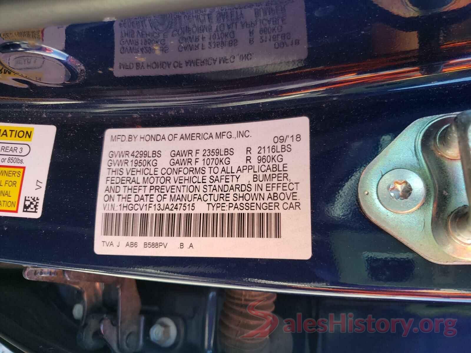 1HGCV1F13JA247515 2018 HONDA ACCORD