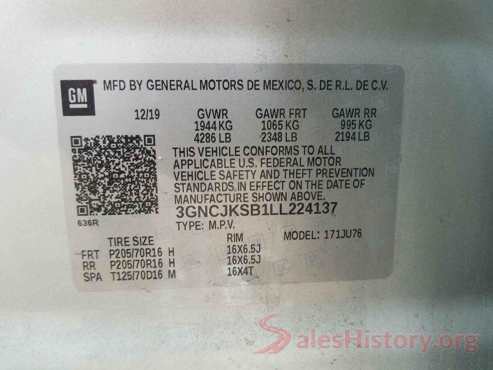 3GNCJKSB1LL224137 2020 CHEVROLET TRAX