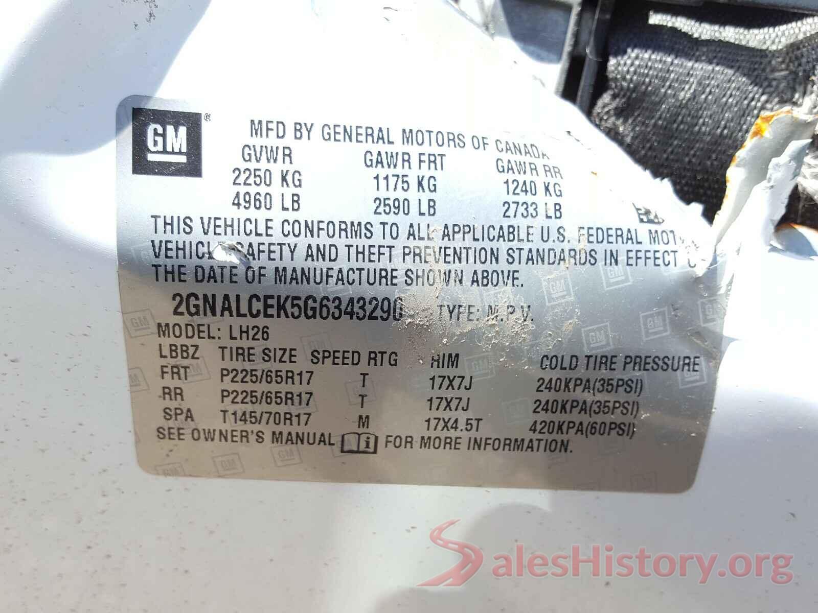 2GNALCEK5G6343290 2016 CHEVROLET EQUINOX