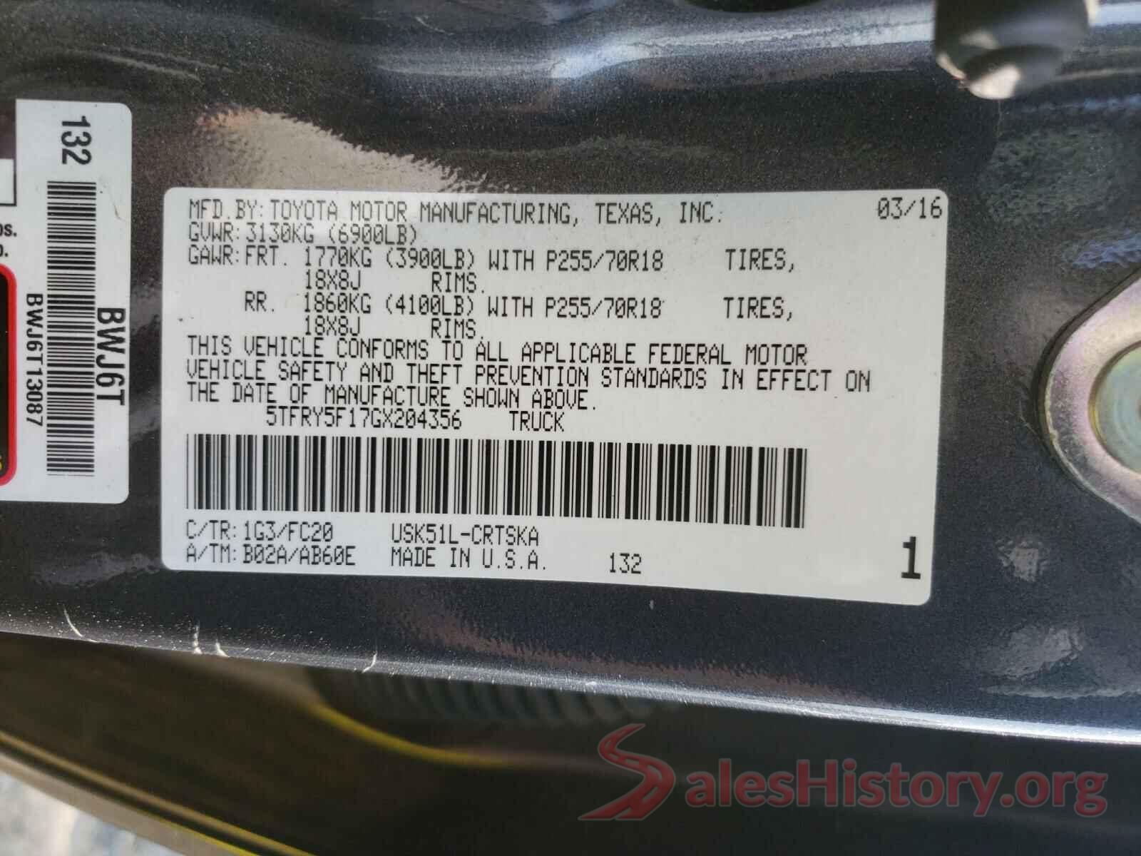 5TFRY5F17GX204356 2016 TOYOTA TUNDRA