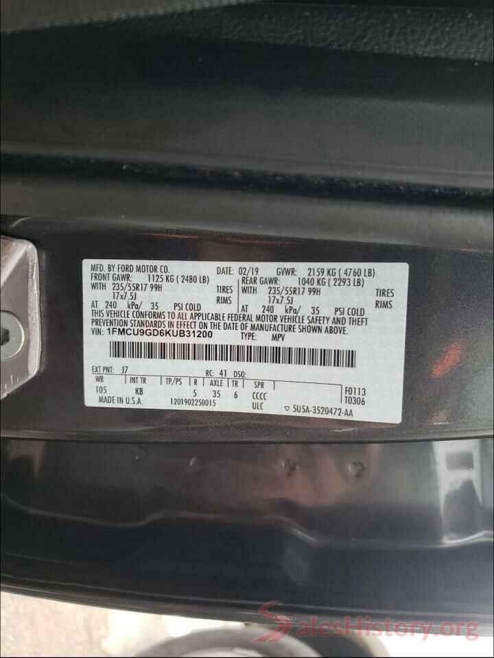 1FMCU9GD6KUB31200 2019 FORD ESCAPE