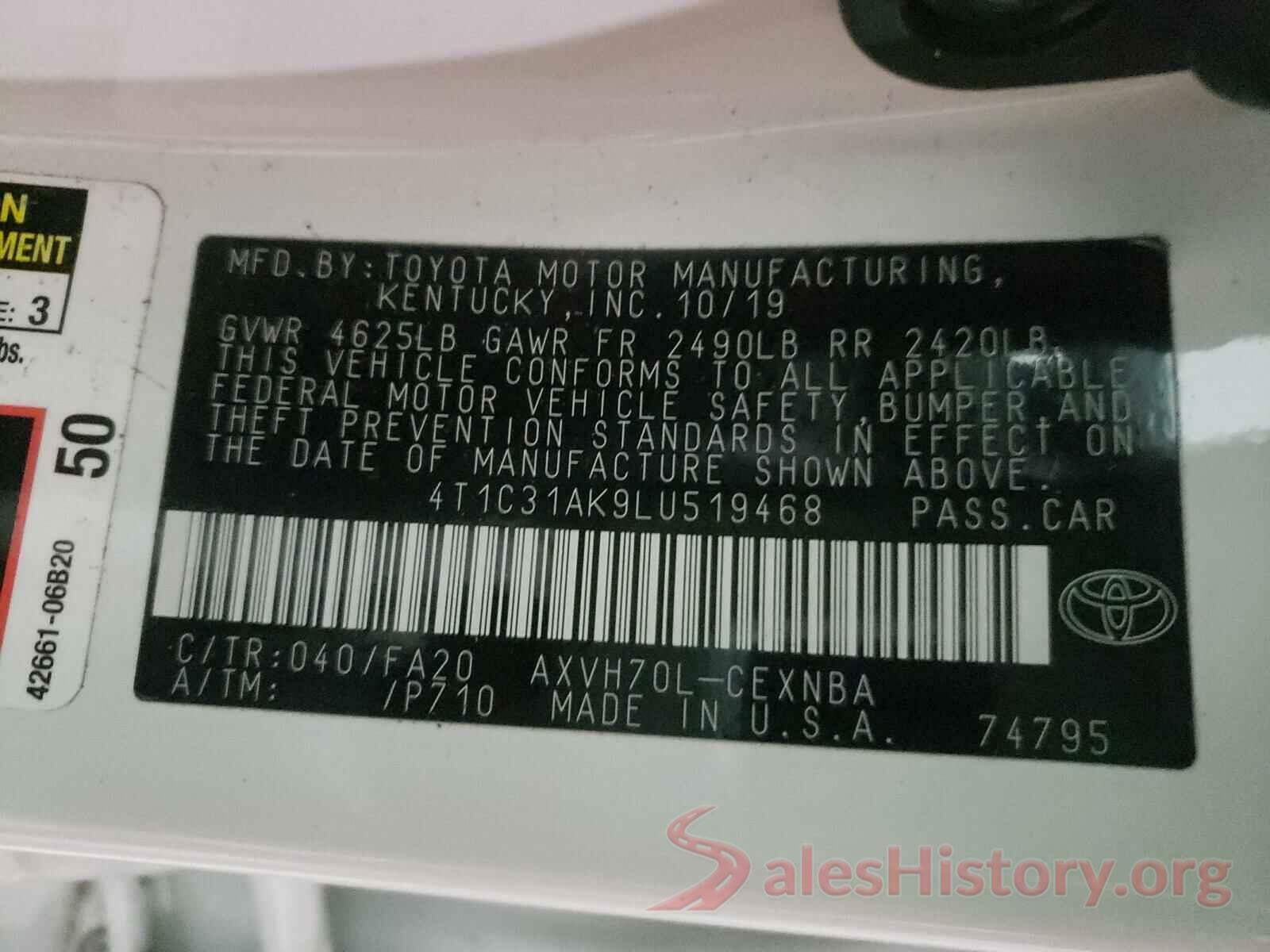 4T1C31AK9LU519468 2020 TOYOTA CAMRY