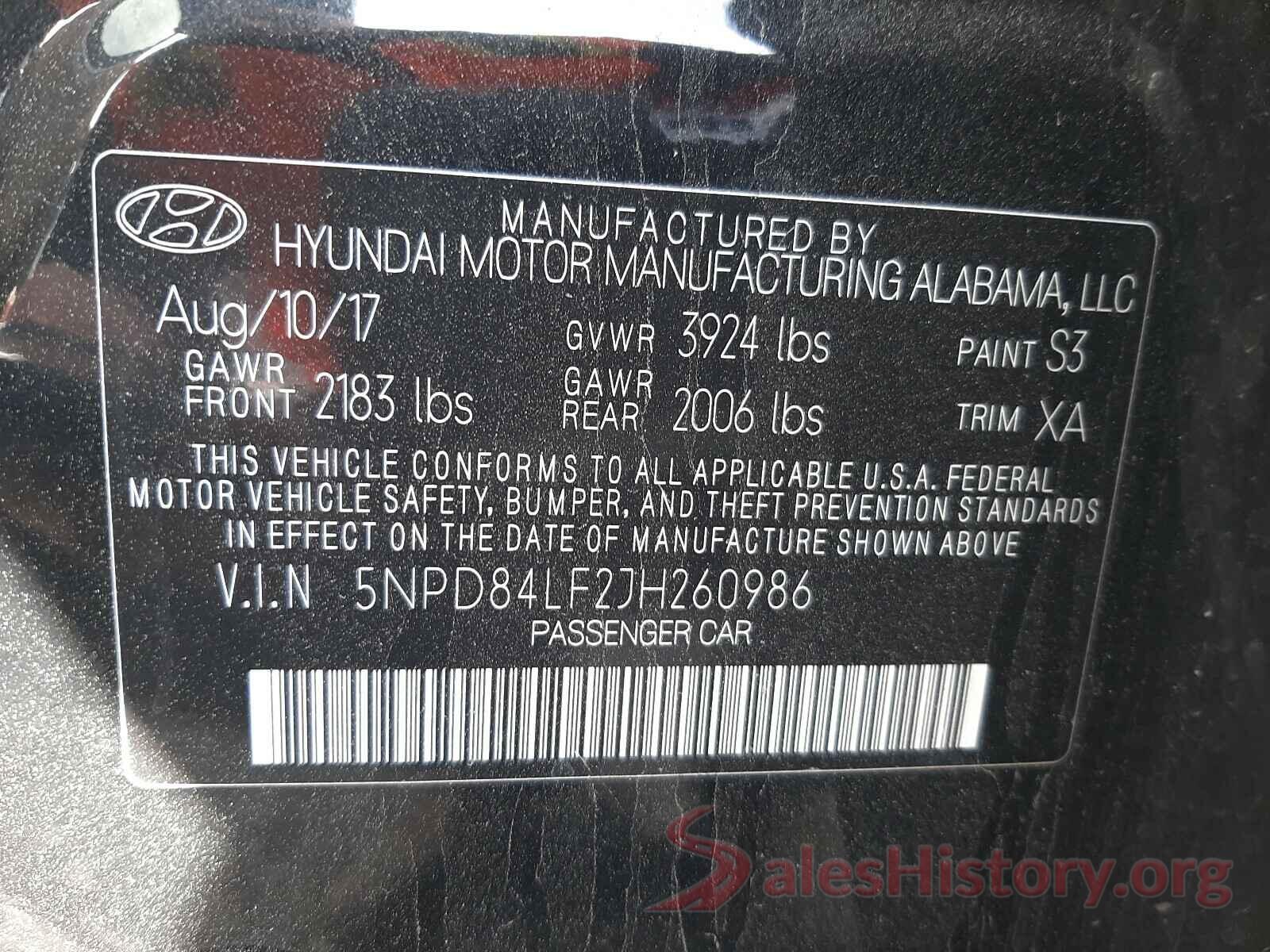 5NPD84LF2JH260986 2018 HYUNDAI ELANTRA