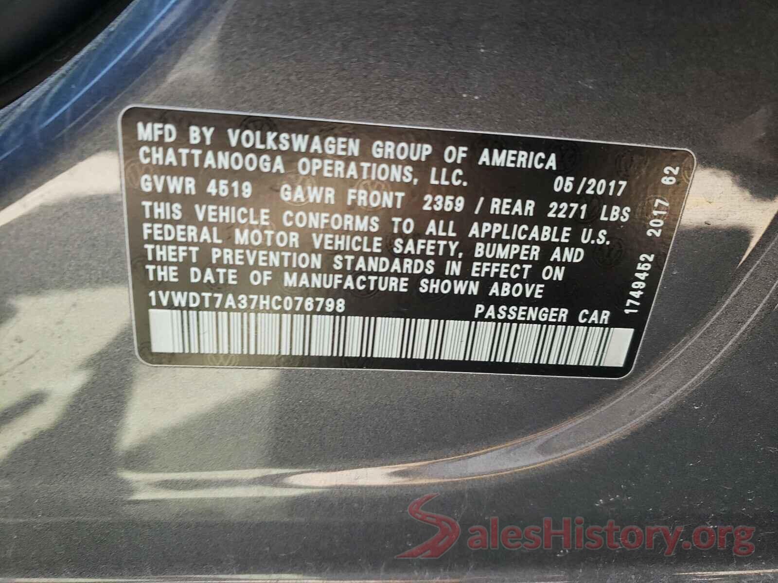 1VWDT7A37HC076798 2017 VOLKSWAGEN PASSAT