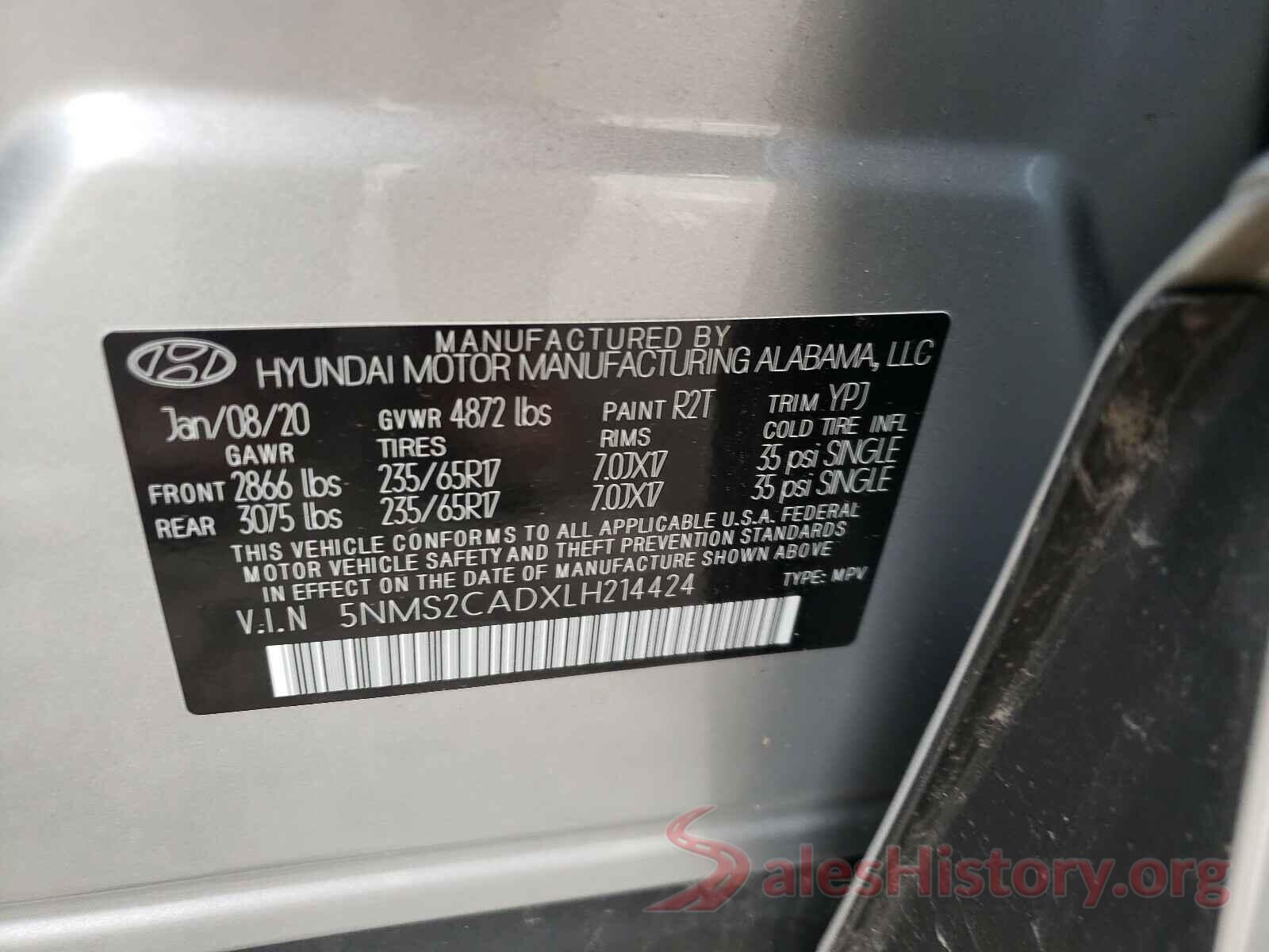 5NMS2CADXLH214424 2020 HYUNDAI SANTA FE