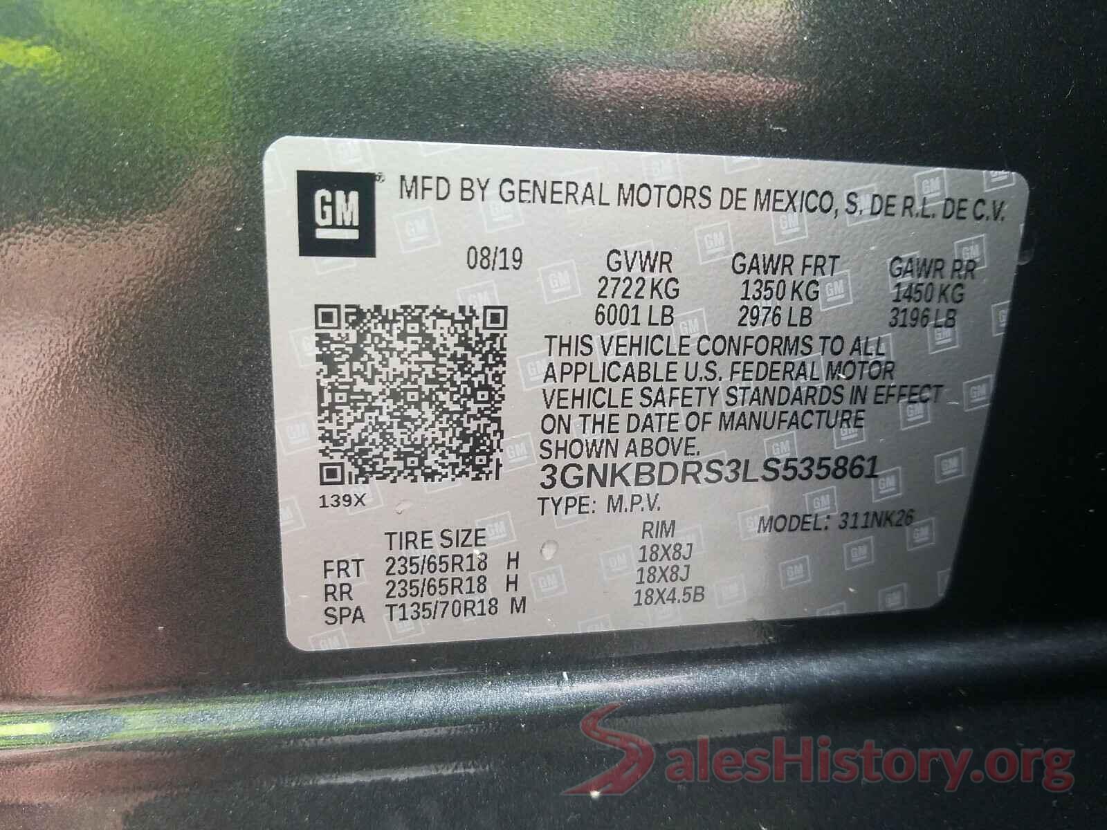 3GNKBDRS3LS535861 2020 CHEVROLET BLAZER