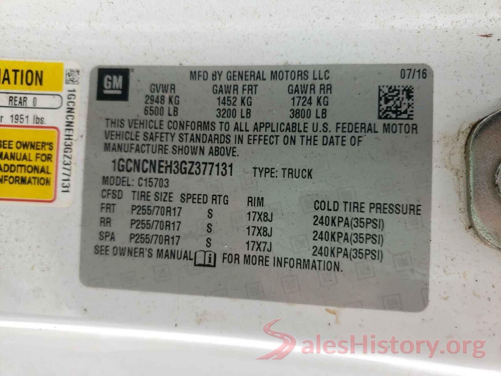 1GCNCNEH3GZ377131 2016 CHEVROLET SILVERADO