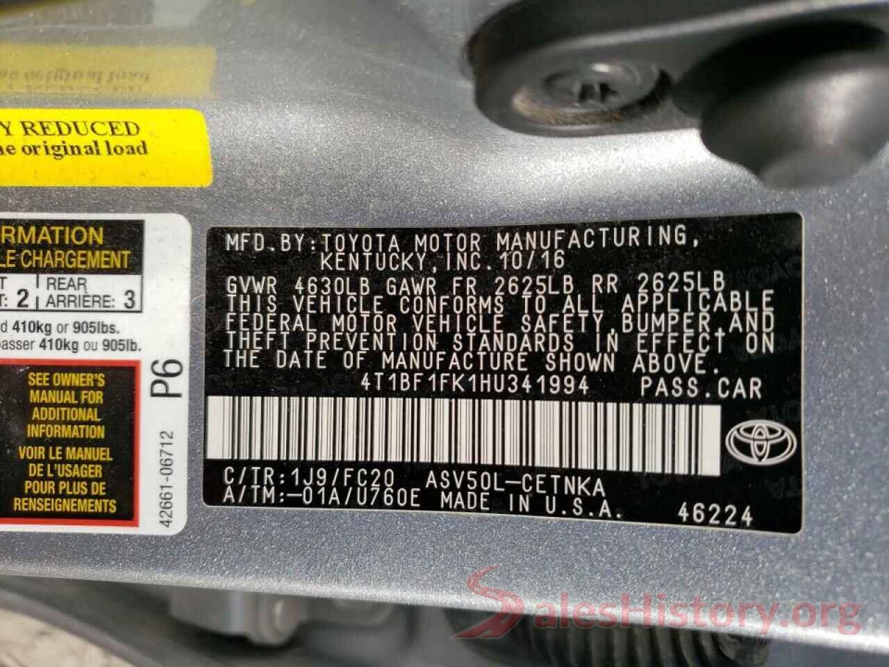 4T1BF1FK1HU341994 2017 TOYOTA CAMRY