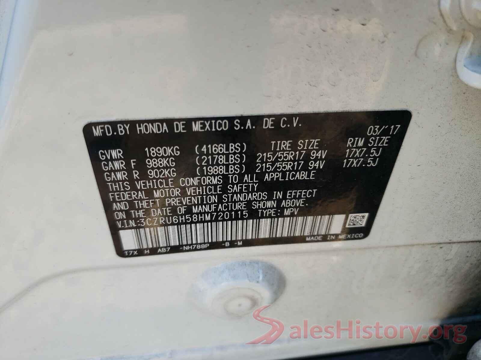 3CZRU6H58HM720115 2017 HONDA HR-V