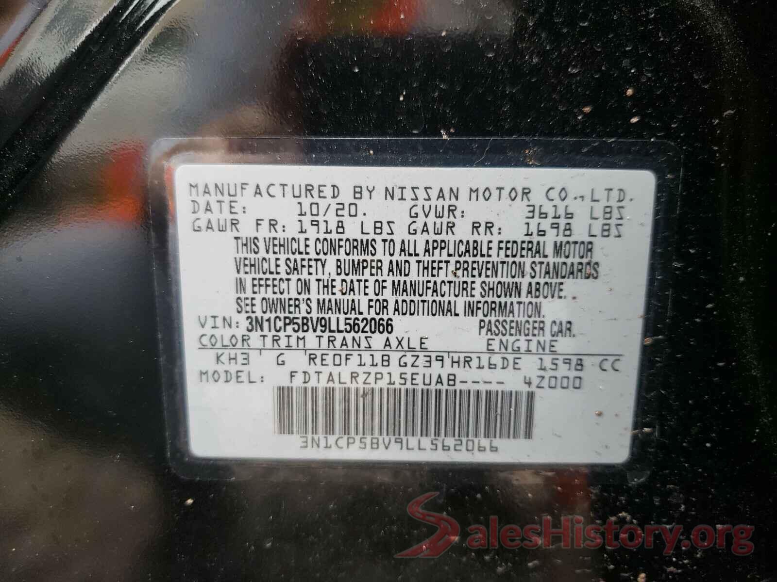 3N1CP5BV9LL562066 2020 NISSAN KICKS