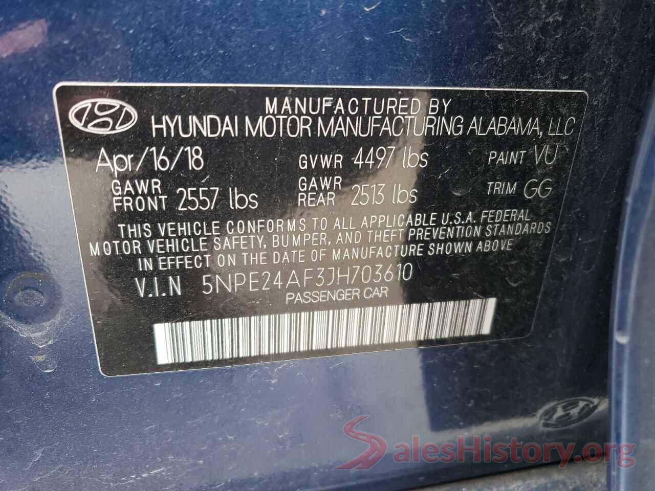 5NPE24AF3JH703610 2018 HYUNDAI SONATA