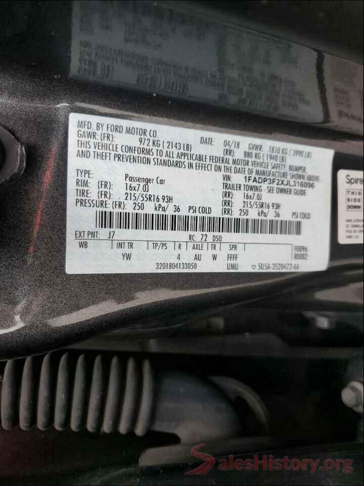 1FADP3F2XJL316096 2018 FORD FOCUS