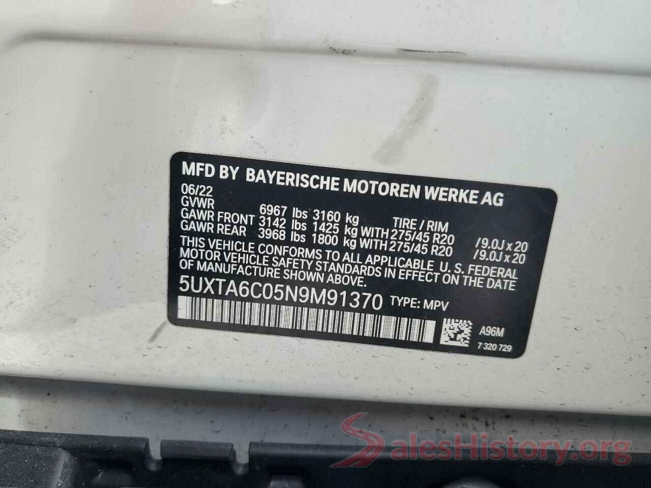 5UXTA6C05N9M91370 2022 BMW X5