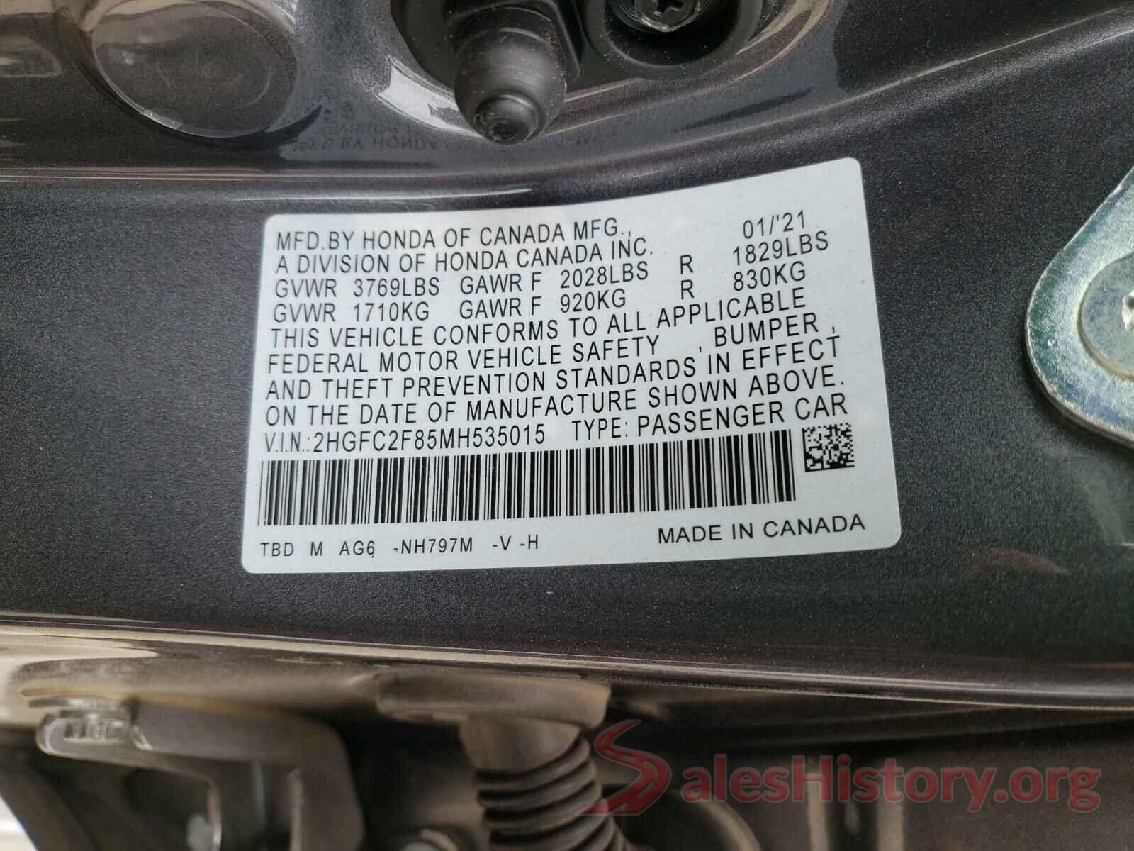 2HGFC2F85MH535015 2021 HONDA CIVIC