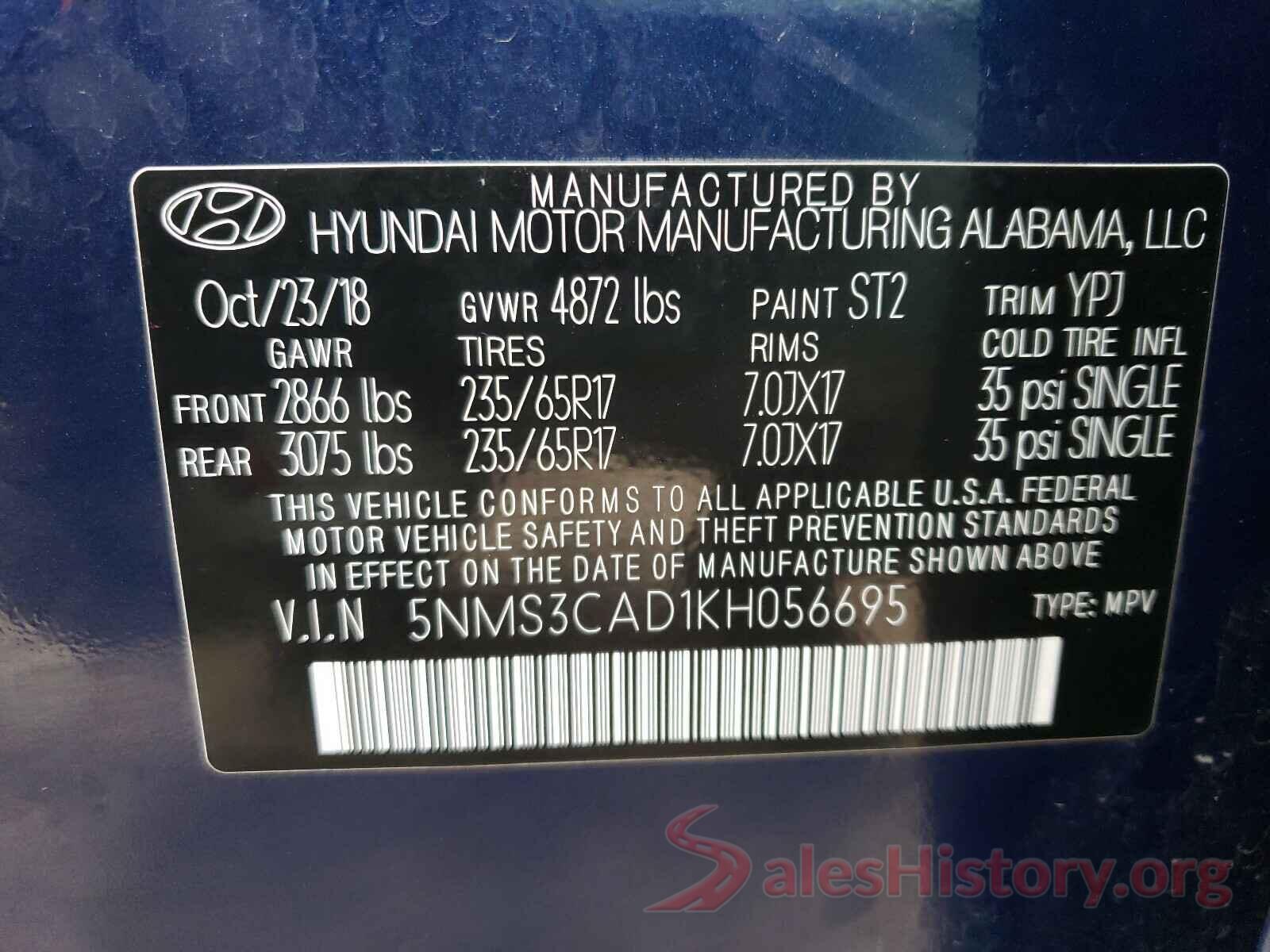 5NMS3CAD1KH056695 2019 HYUNDAI SANTA FE