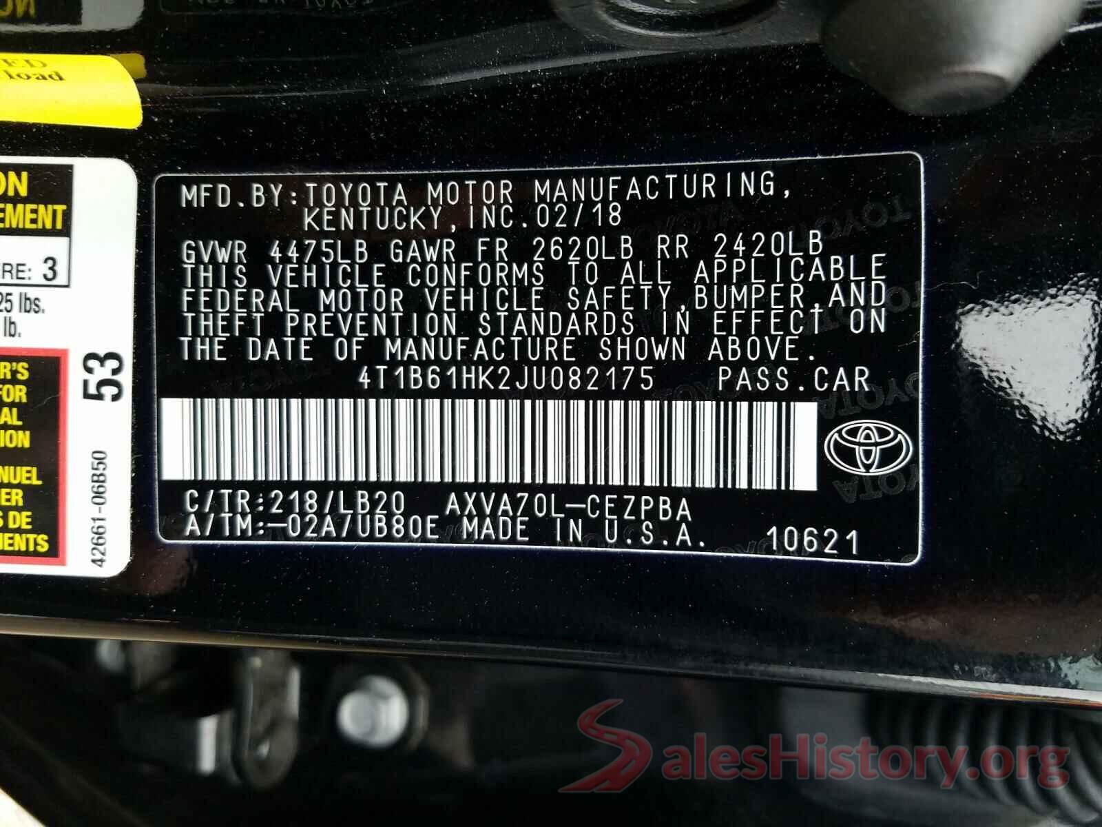 4T1B61HK2JU082175 2018 TOYOTA CAMRY