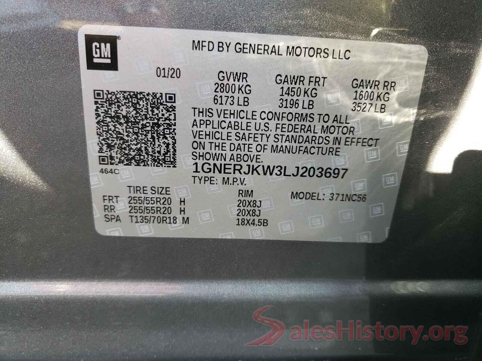 1GNERJKW3LJ203697 2020 CHEVROLET TRAVERSE