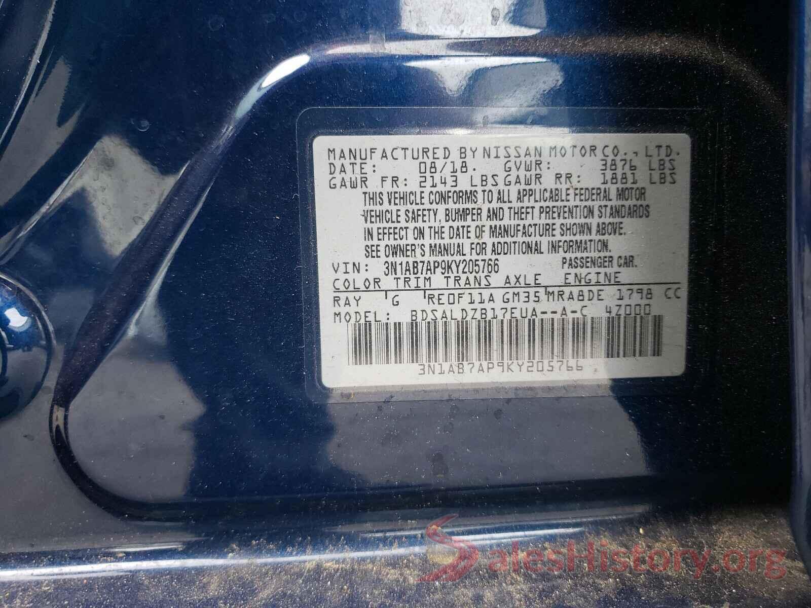 3N1AB7AP9KY205766 2019 NISSAN SENTRA