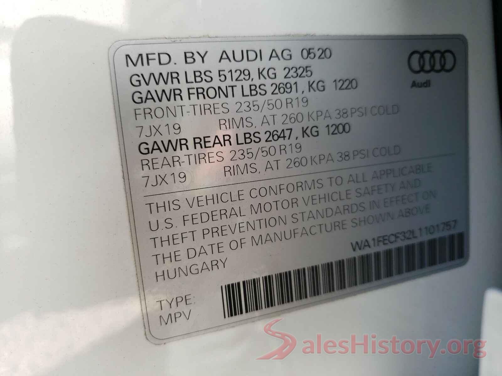 WA1FECF32L1101757 2020 AUDI Q3