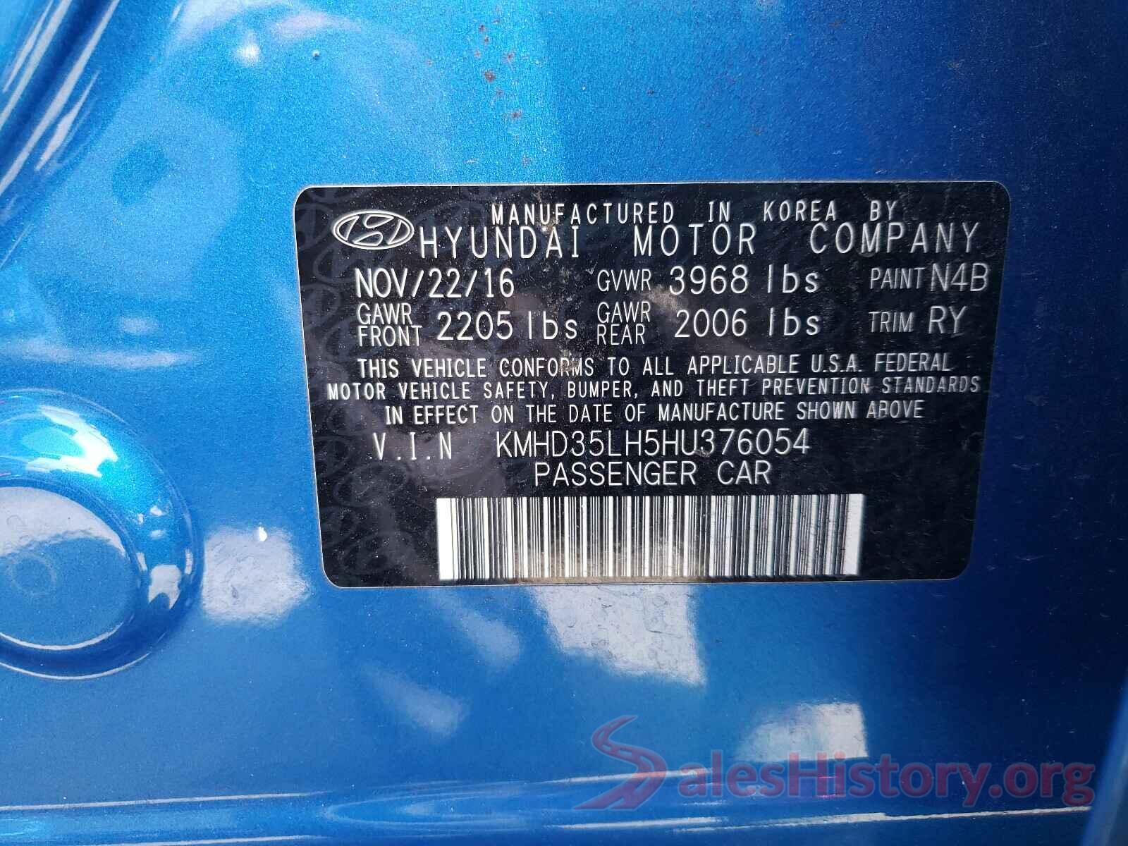 KMHD35LH5HU376054 2017 HYUNDAI ELANTRA