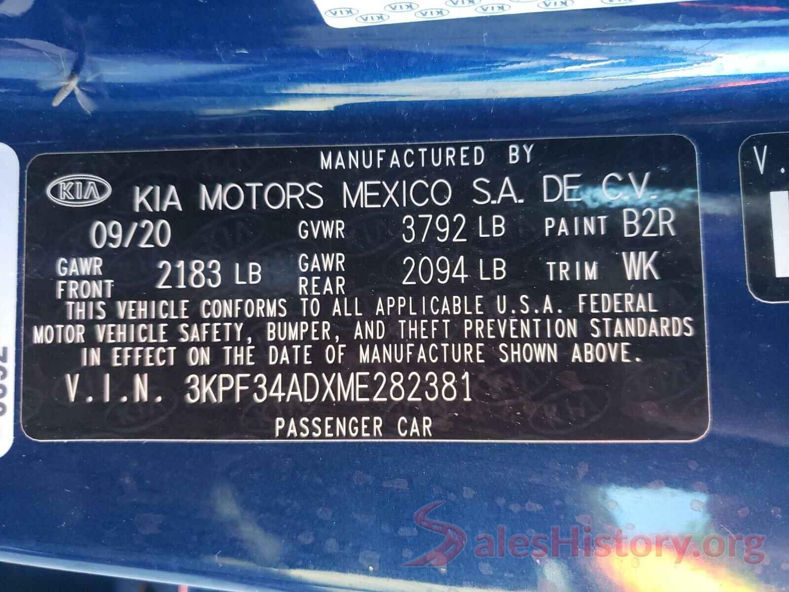 3KPF34ADXME282381 2021 KIA FORTE