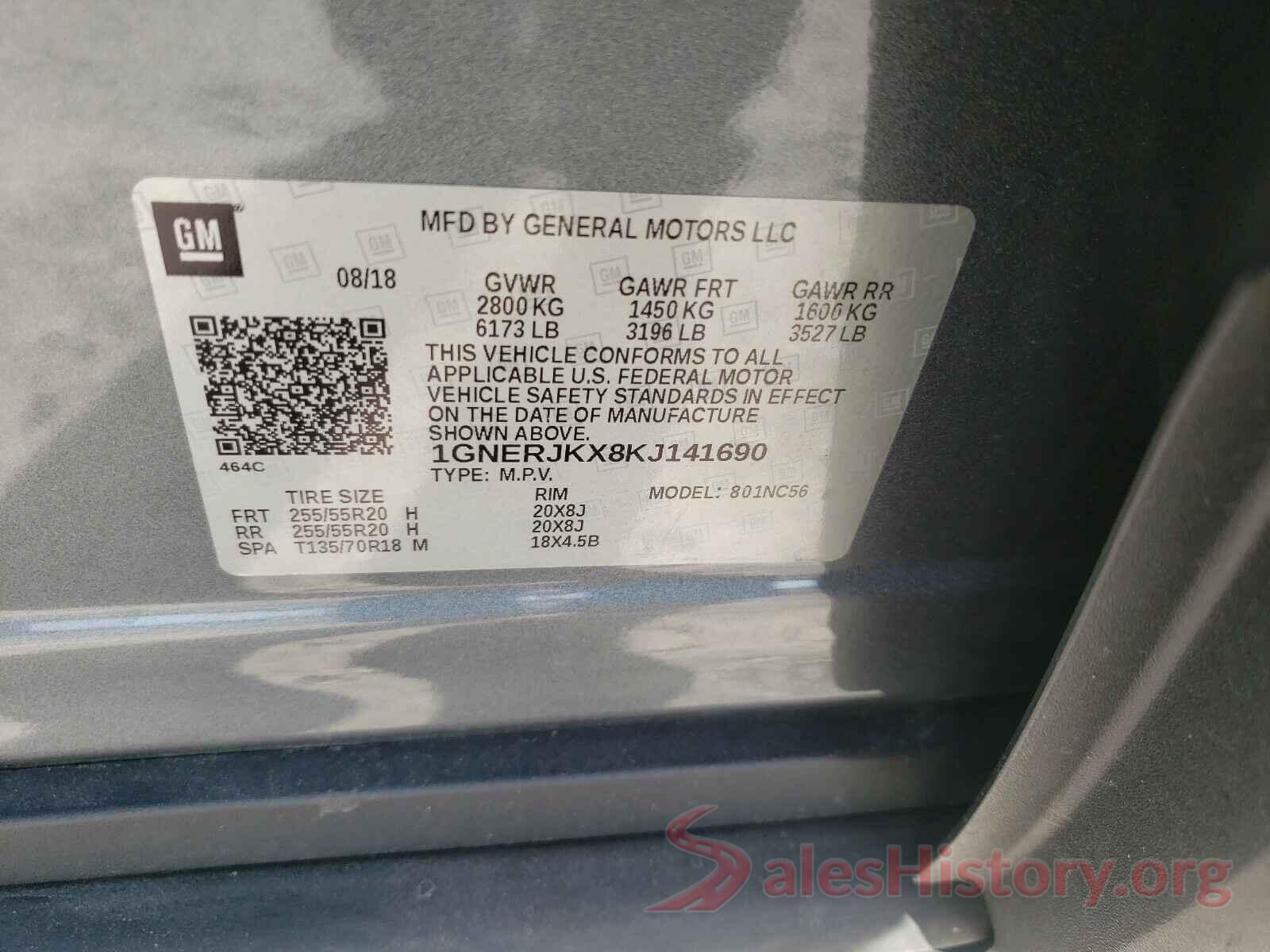 1GNERJKX8KJ141690 2019 CHEVROLET TRAVERSE